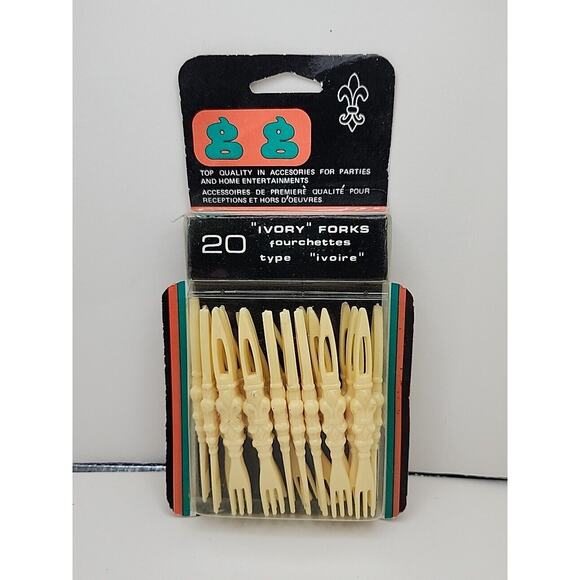 20 VTG Ivory Plastic Appetizer Forks Mid Century Modern Retro NEW IN PACKAGE - Picture 1 of 6